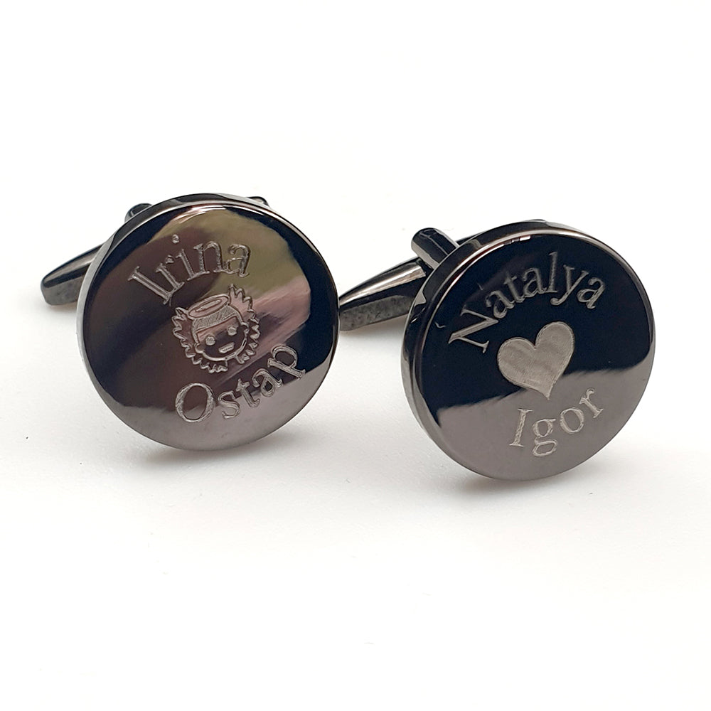 Set of Black Ice Cufflinks with names and images engraved