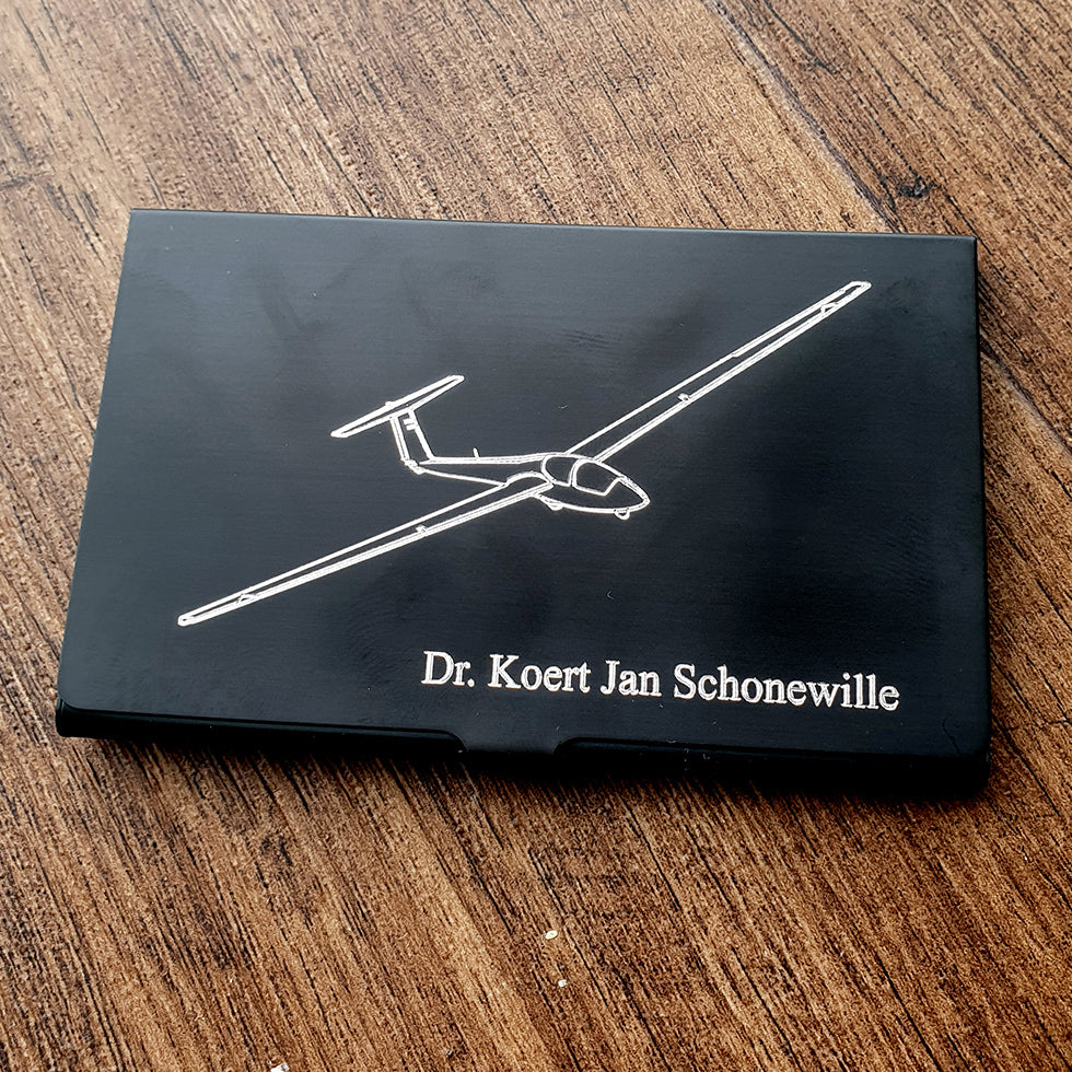 Ask21 Glider engraved on Black Card case