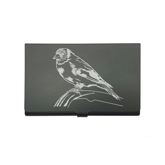 Gold Fitch bird card Holder digital engraving mockup / engraving preview