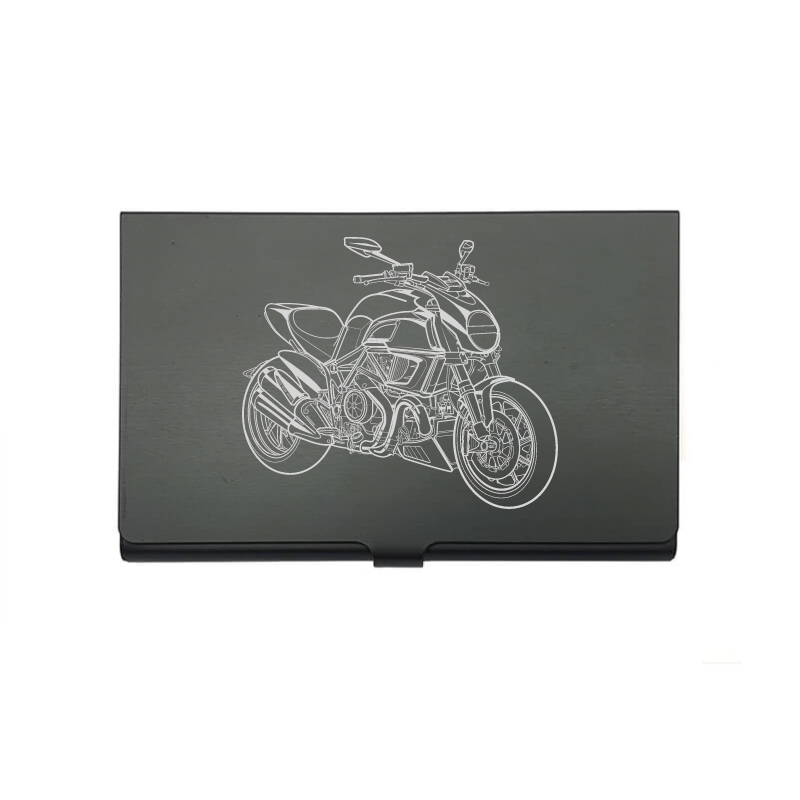 Duc Diavel motorcycle card Holder digital engraving mockup / engraving preview