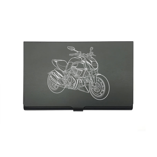 Duc Diavel motorcycle card Holder digital engraving mockup / engraving preview