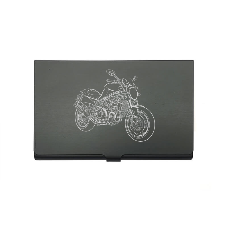 Duc Monster motorcycle card Holder digital engraving mockup / engraving preview