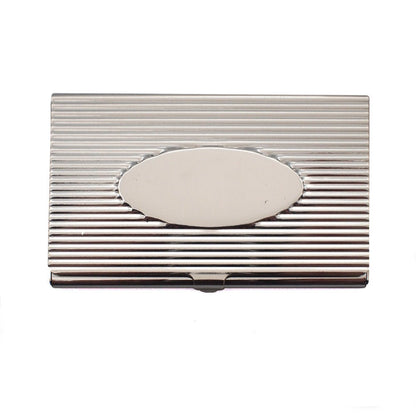 Silver Plated Ribbed Card Case with Oval Plate | Giftware Engraved   