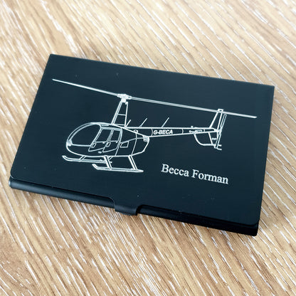 Robinson R44 Helicopter with Name Engraved on Black card Holder | Giftware Engraved