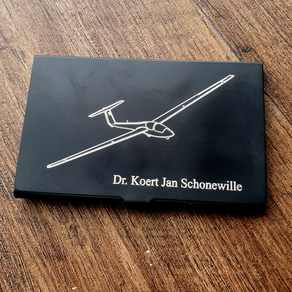 ASK21 Glider Engraved on Black Business Card Holder | Giftware Engraved