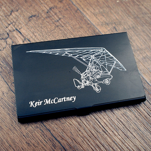 Black Microlight Trike Business Card Holder with name Engraved | Giftware Engraved