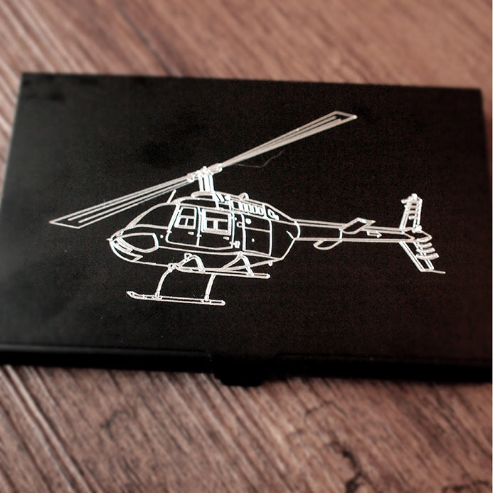 Bell Jet Ranger Helicopter On Black Card Holder | Giftware Engraved