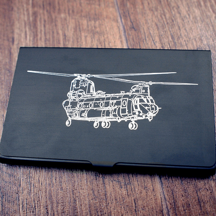 Chinook Helicopter artwork engraved on Black Card Holder | Giftware Engraved