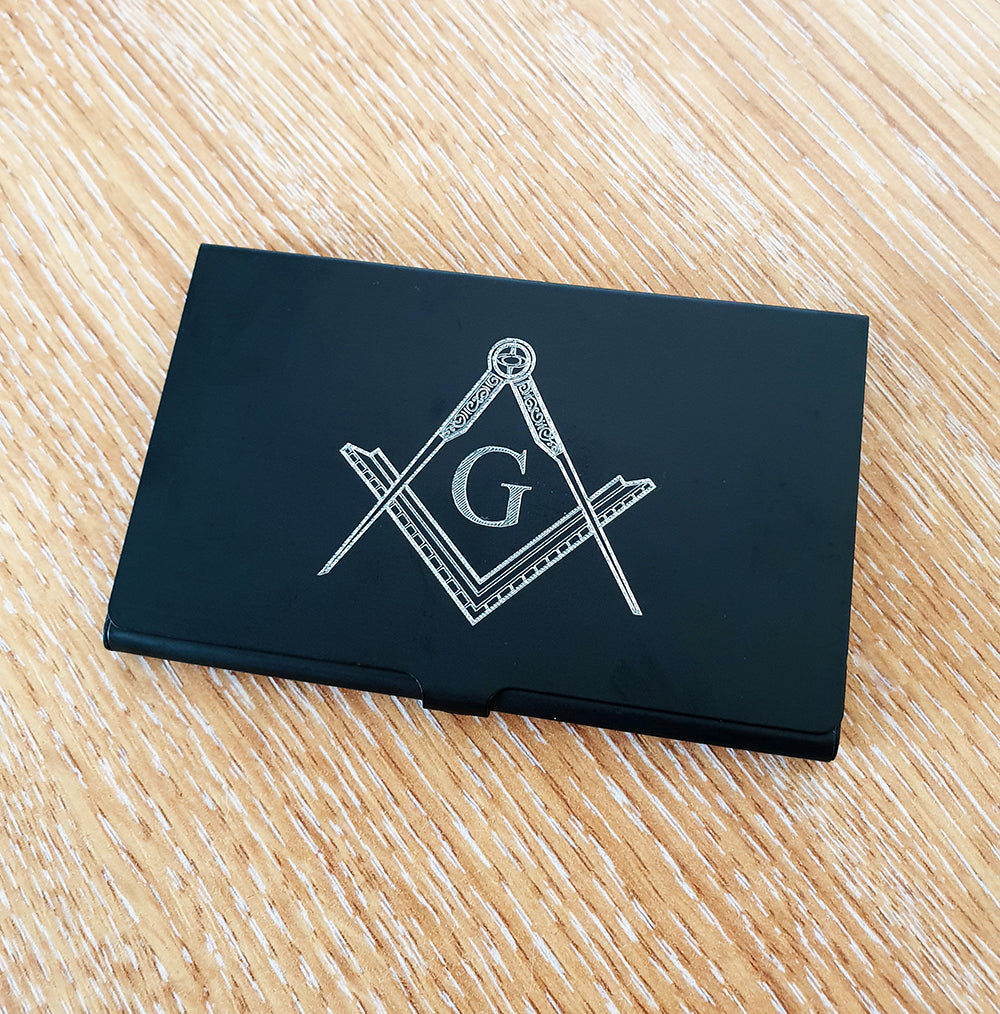 Masonic Logo with G Engraved on Black card Holder  Giftware Engraved