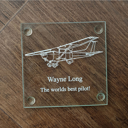 Cessna 172 Aircraft engraved on Glass Coaster with personalisation