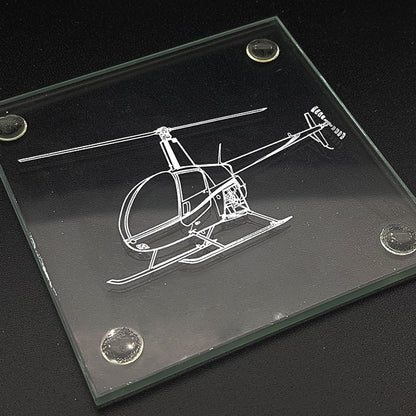Robinson R22 Helicopter Square glass coasters