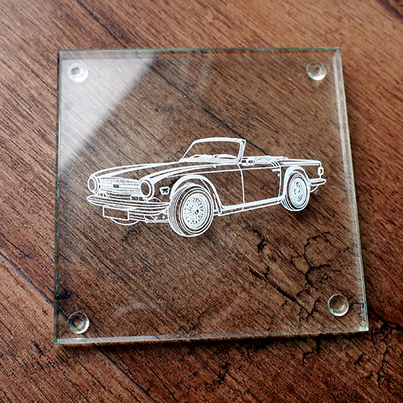 Classic TR6 sports car engraved on square glass coaster