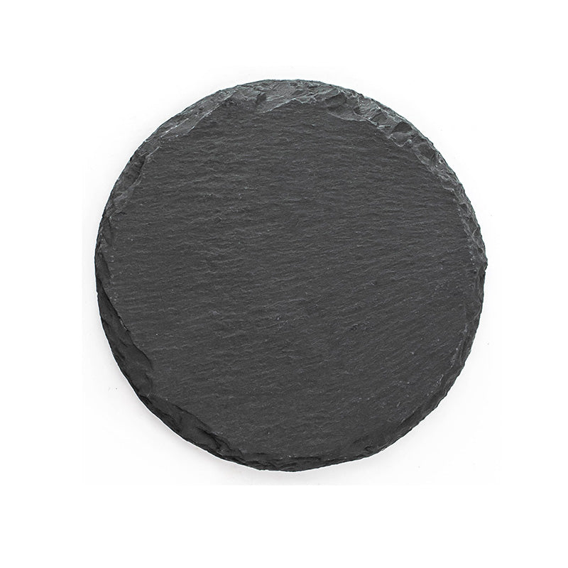 Natural round slate coaster on white background