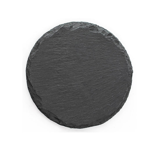 Natural round slate coaster on white background