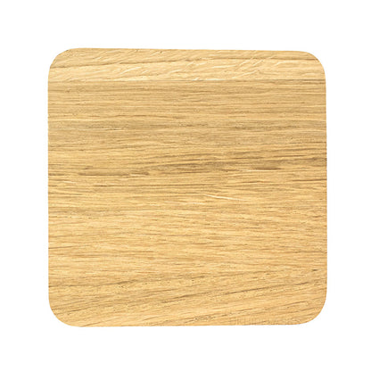 square wood drinks coaster shown from above on a white background