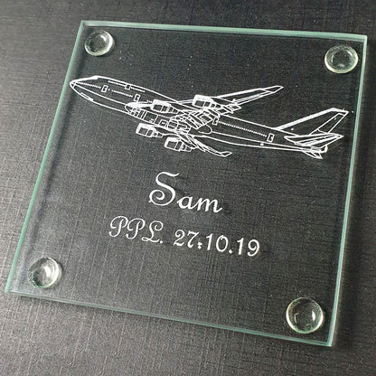 Boeing 747 Engraved on Drinks Coaster with name and messaged in French Script | Giftware Engraved