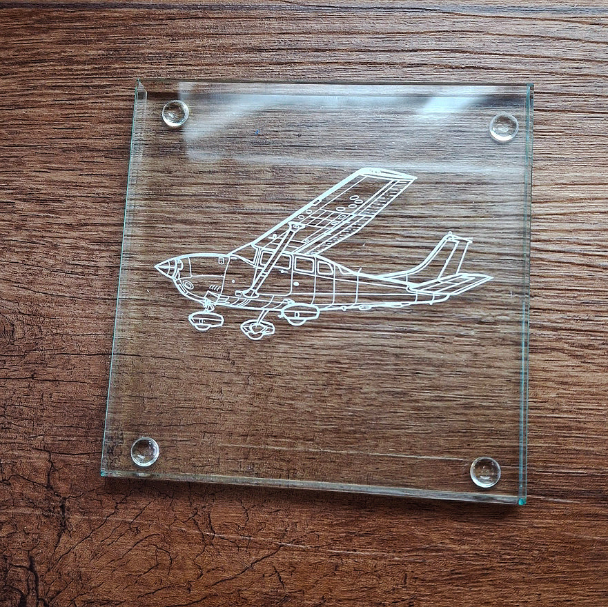 Cessna 206 Engraved on Glass Drinks Coaster | Giftware Engraved