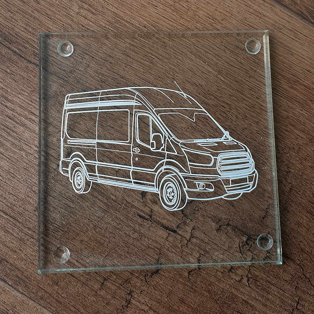 Our Transit Van Artwork engraved on Square Glass Coaster | Giftware Engraved