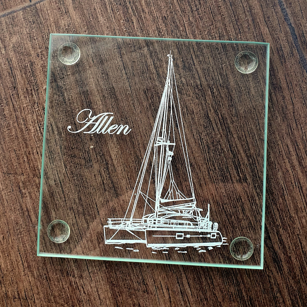 Catamaran Glass Coaster with Name | Giftware Engraved