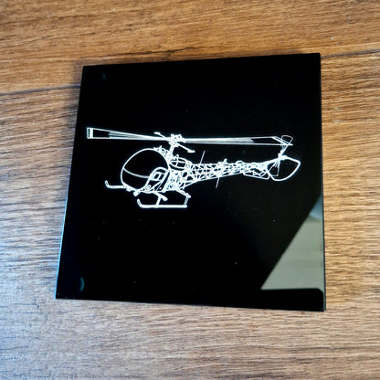 Bell 47 Sioux Helicopter Engraved on Black Onyx Drinks Coaster | G Giftware Engraved