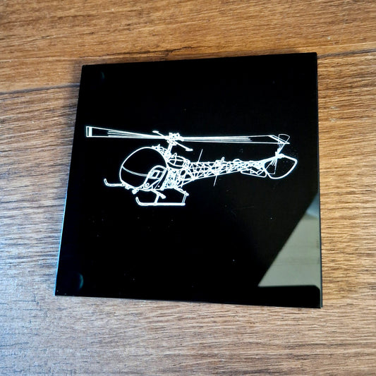 Bell 47 Sioux Helicopter Engraved on Black Onyx Coaster | Giftware Engraved