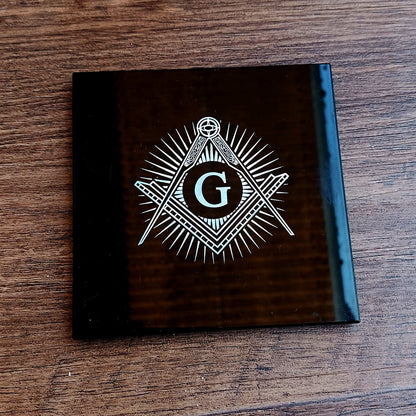 Masonic Starburst Black Glass Coaster | Giftware Engraved