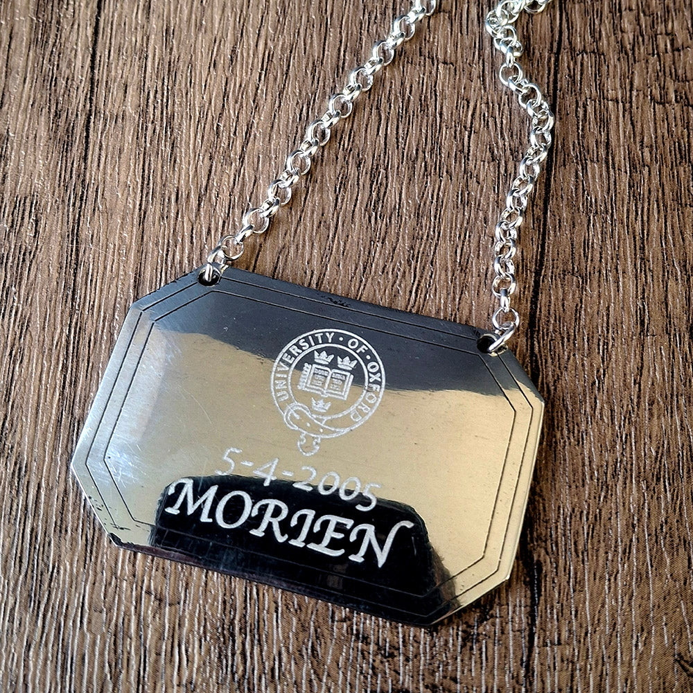 Personalised Handmade Pewter Decanter Wine Bottle Label Tag