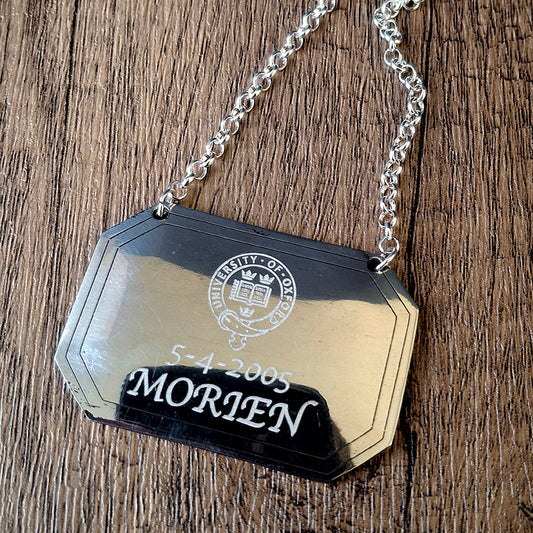 Personalised Handmade Pewter Decanter Wine Bottle Label Tag