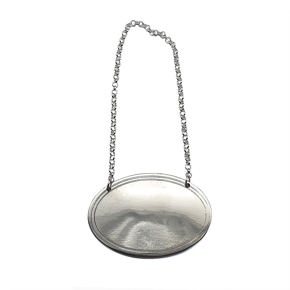 Handmade Oval Pewter Decanter Wine Bottle Label Tag