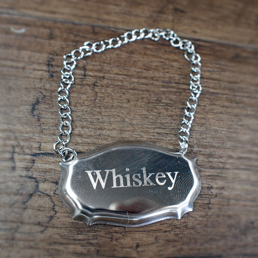 Silver whisky steel decanter label