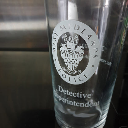 Conical beer glass with West Midlands Police logo 