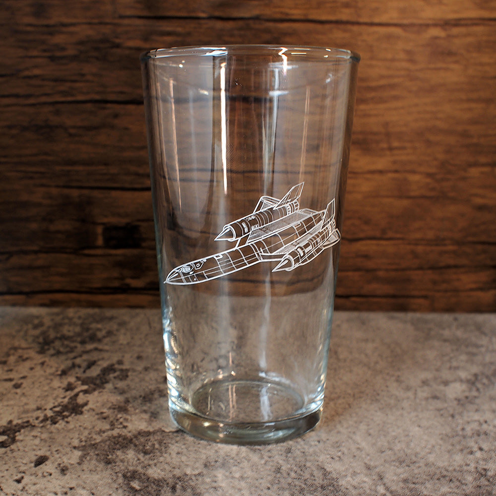 Our SR71 Blackbird Aircraft artwork engraved on everyday Beer Glass