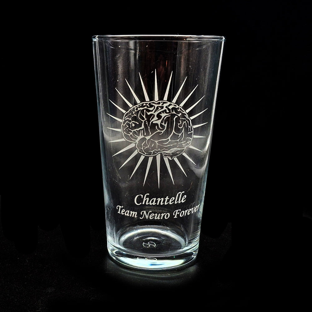 Personalised Brain Starburst artwork engraved on Beer Glass