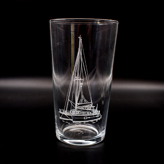 Beer glass with our catamaran artwork engraved