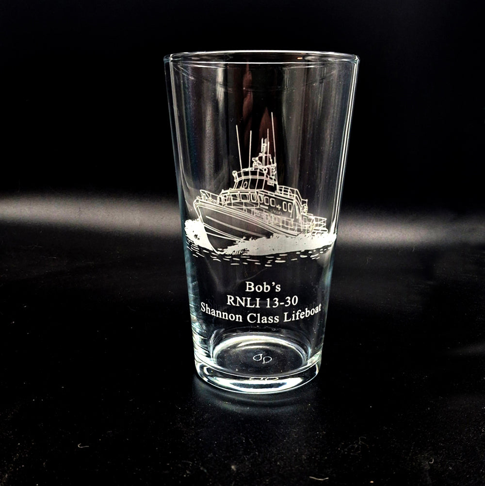 RNLI Lifeboat engraved on a personalised Beer Glass