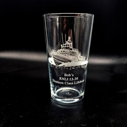 RNLI Lifeboat engraved on a personalised Beer Glass