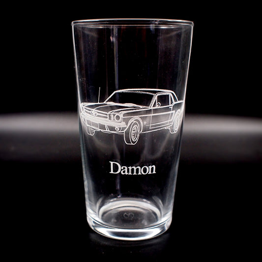Coupe Mustang car with personalised beer glass