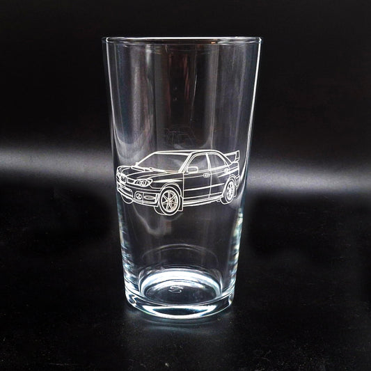WSX Rally Car engraved on a conical beer glass.