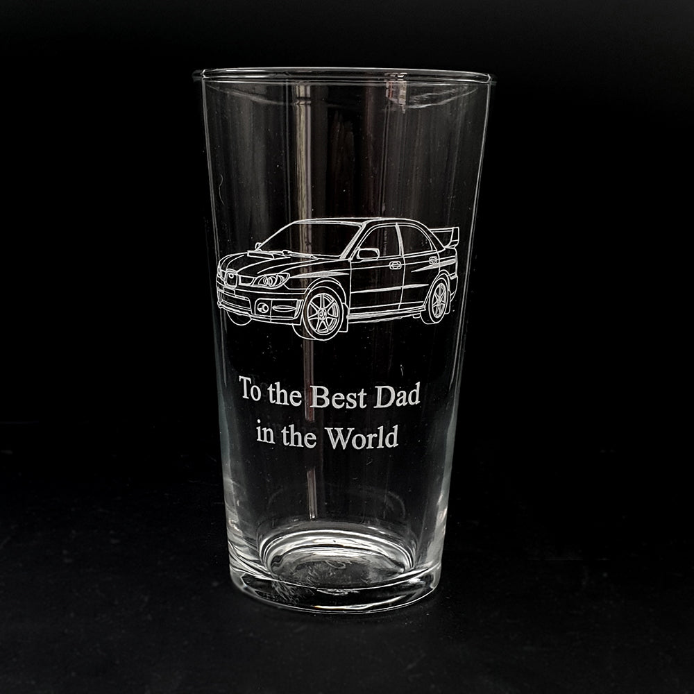 WSX Car design engraved on a classic beer glass with "To the Best Dad in the World" underneath.
