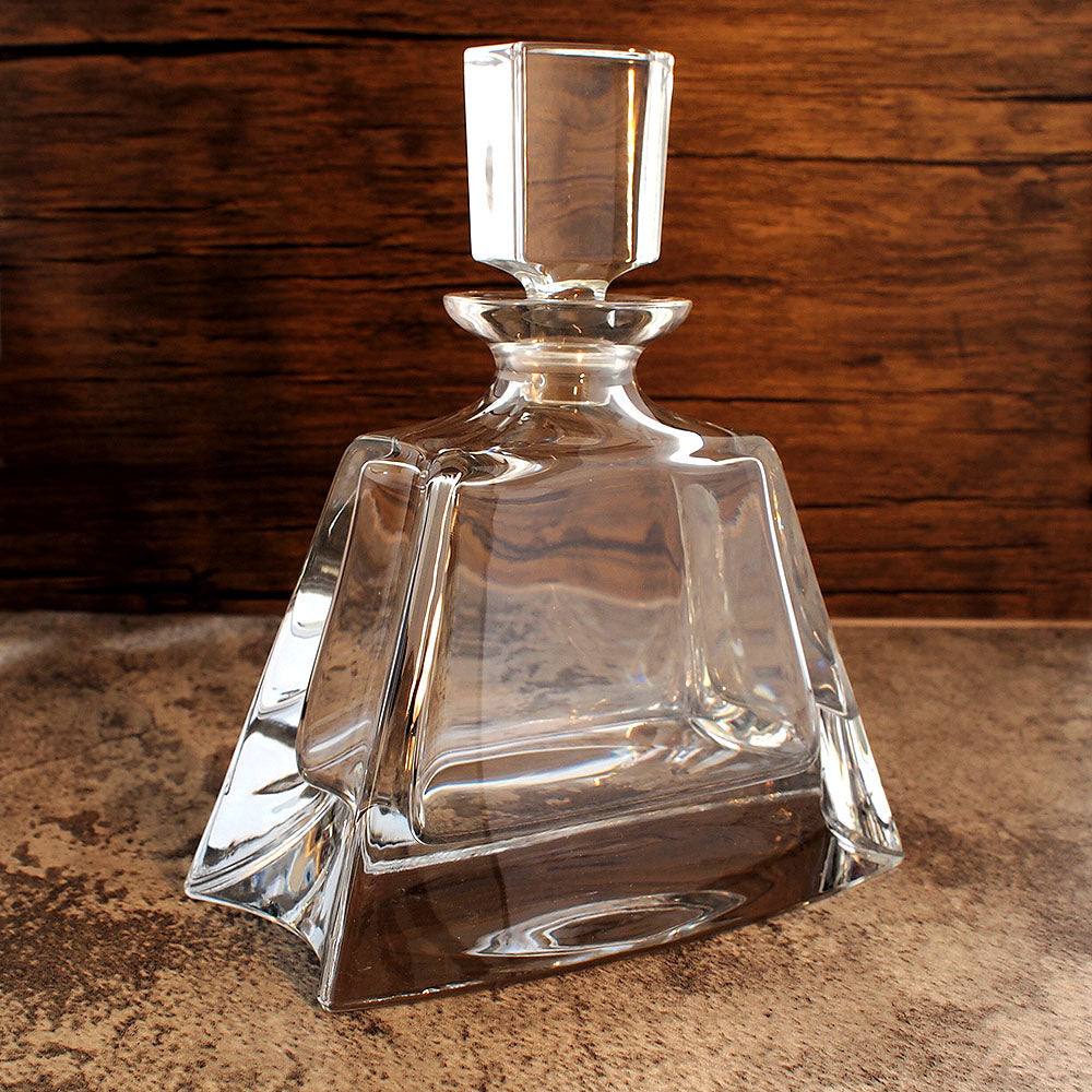 angled image of a small boston decanter showing its side curves with stopper in place