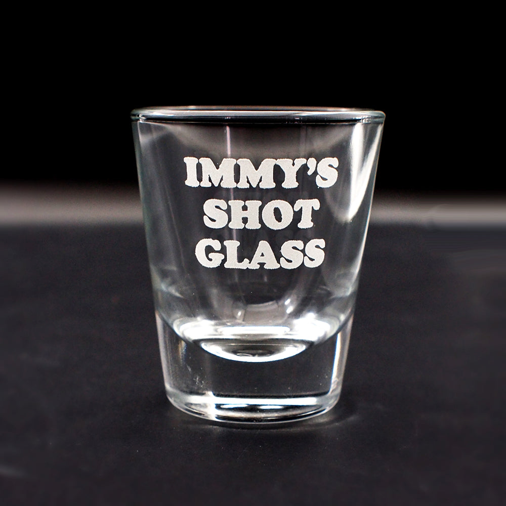 US Shot glass engraved with Immy's shot glass text
