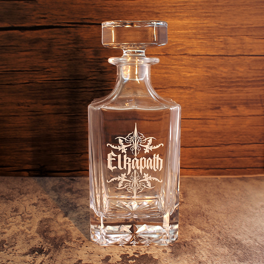 Square Glass decanter engraved with Logo.