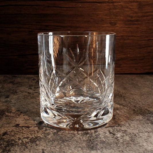 Close up of hand cut crystal glass Blenheim tumbler