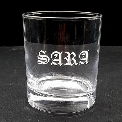 Everyday tumbler engraved with Sara in Old English font