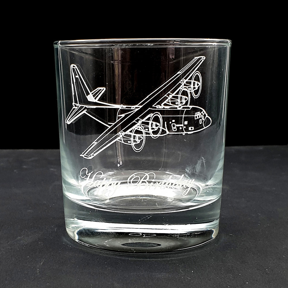 Personalised Glass tumbler with our C130 aircraft artwork.