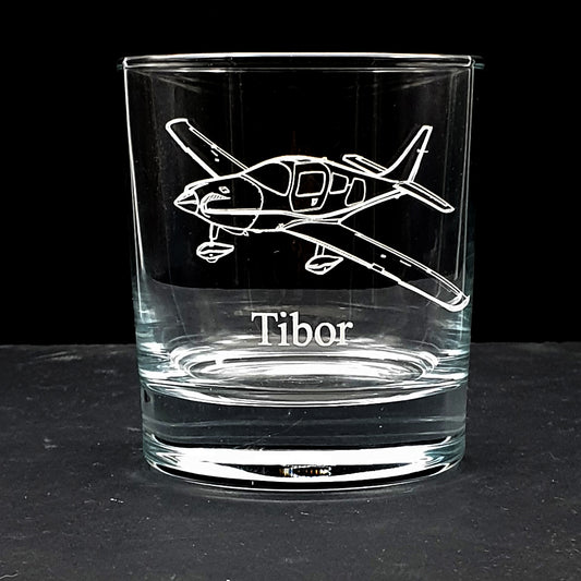 Cessna Columbia 350 aircraft engraved on a glass tumbler with 'Tibor' engraved beneath.