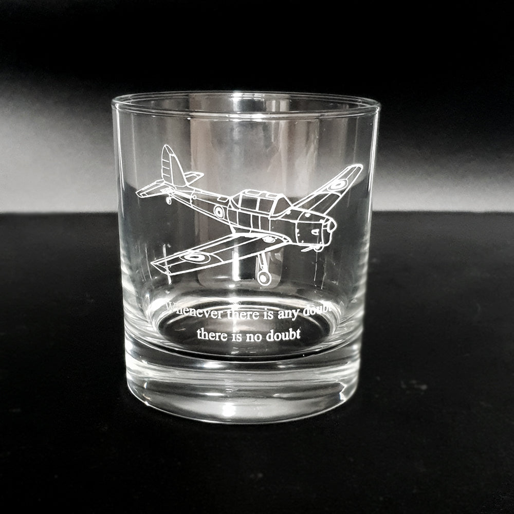 Chipmunk Aircraft artwork on a glass tumbler with message engraved below.