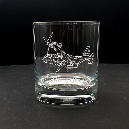 Glass tumbler engrave with our V22 Osprey aircraft artwork.