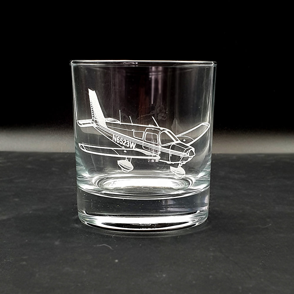 Personalised artwork of a Piper PA28 Aircraft with wheel fairings engraved on a Classic Tumbler Glass