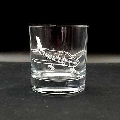 Personalised artwork of a Piper PA28 Aircraft with wheel fairings engraved on a Classic Tumbler Glass